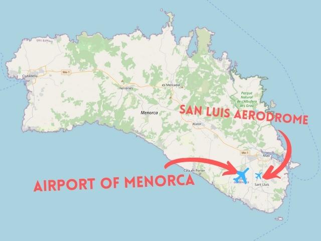 Airports in Menorca Map