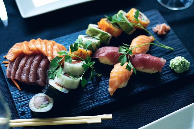 sushi, salmon, nature